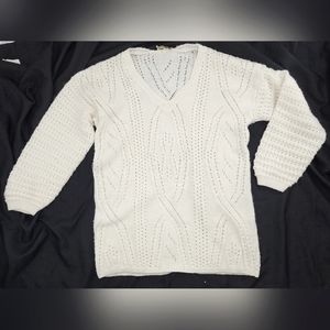 Vintage Dana Scott Off White Metallic Crochet Sweater no size tag